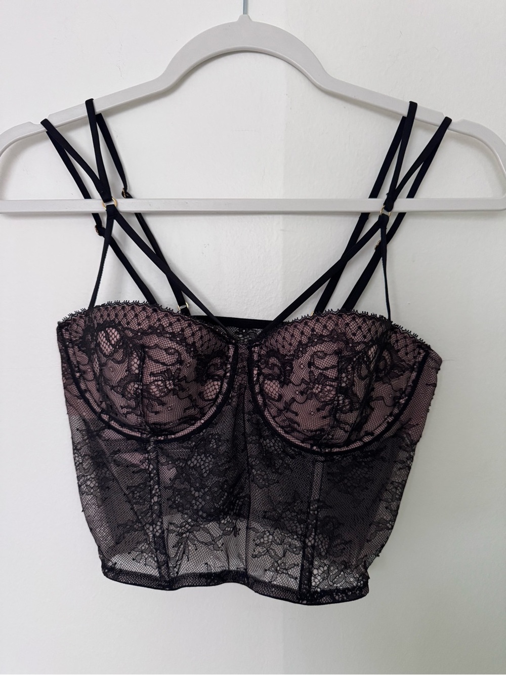 Victoria's Secret Black Lace Bustier with Blush Lining